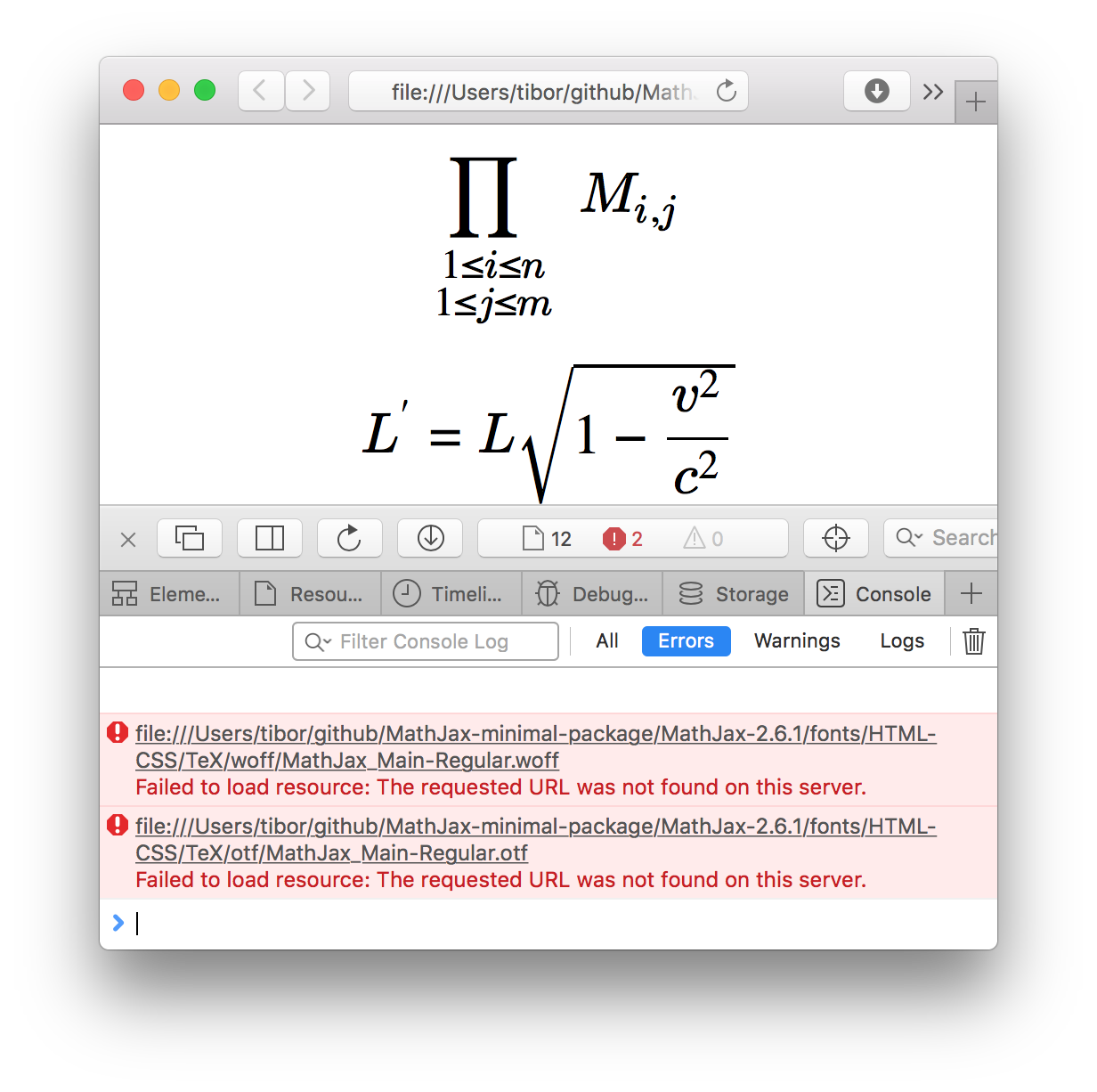 Discovering missing resources in the browser's inspector.