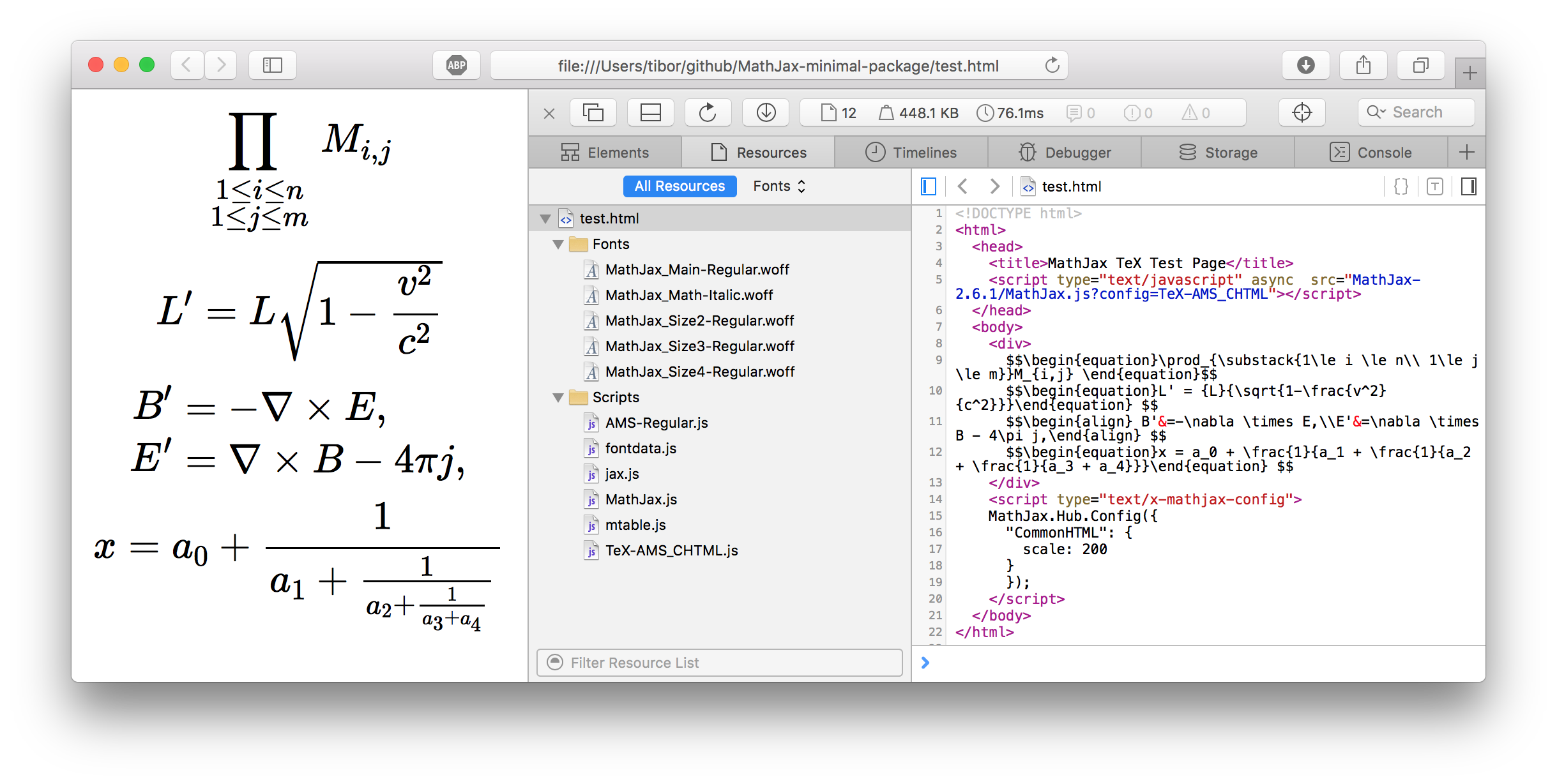 Testing the MathJax package with a small html file.